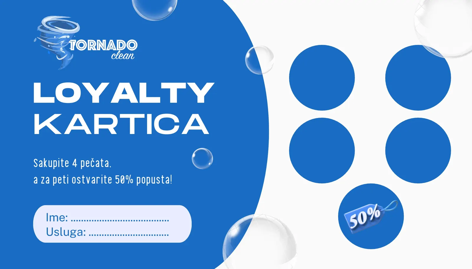 Loyalty kartica Tornado Clean: sakupite 4 pečata, peti tretman je s 50% popusta